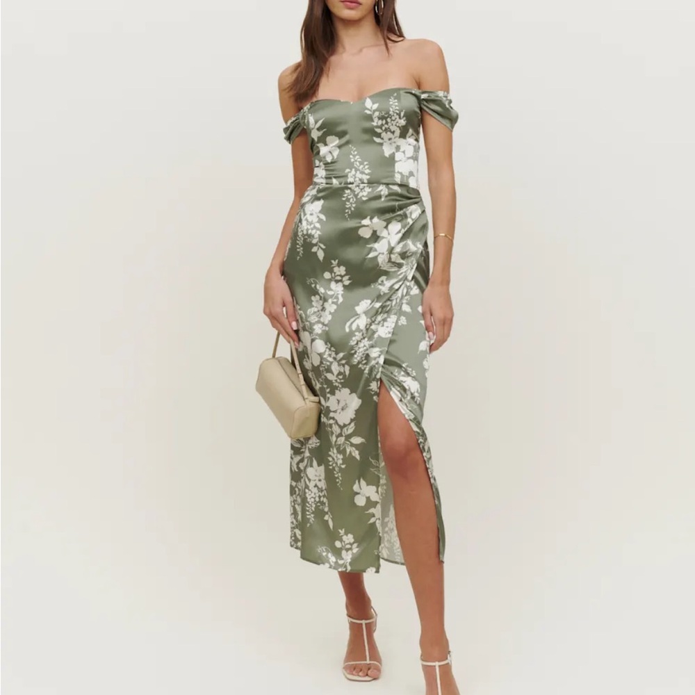 Reformation Genesis Silk Dress Green - Size 6